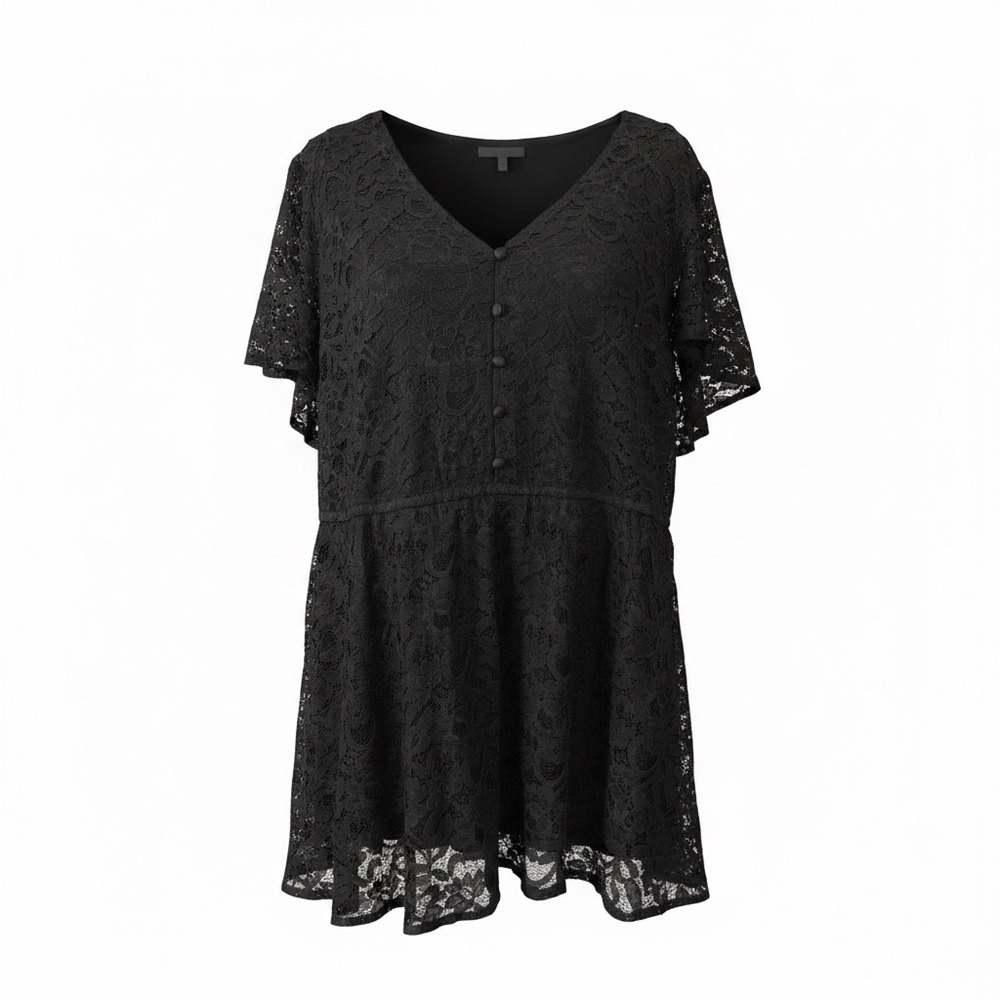 Torrid Black Floral Lace V-Neck Babydoll Peplumβ Blouse Top Plus Size 3 (3X)